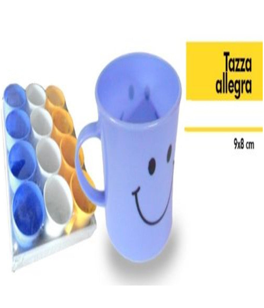 Set 12 Pezzi Tazza Allegra Tazzone Smile Colorate Plastica Latte Colazione         