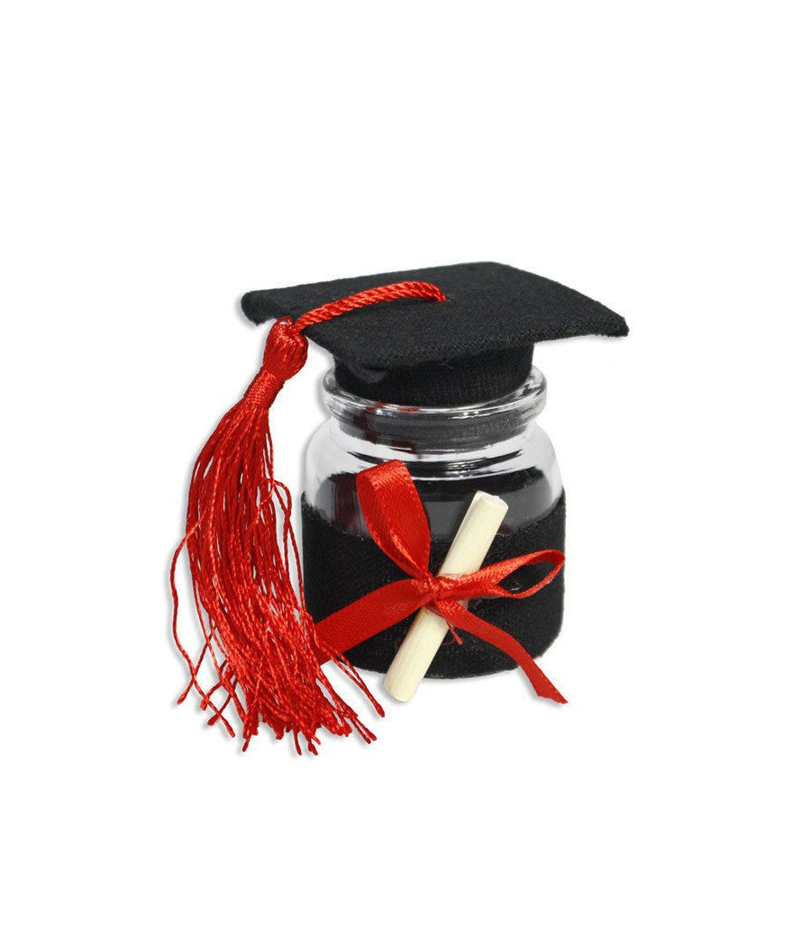 Set 12 Portaconfetti Bomboniera Laurea Ampolla Con Tappo Forma Di Tocco Nero         