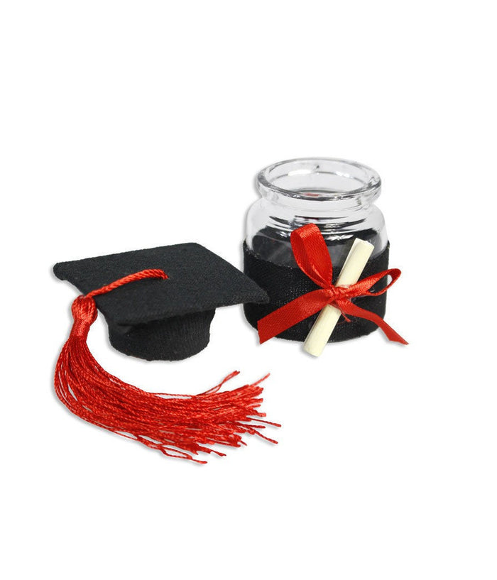 Set 12 Portaconfetti Bomboniera Laurea Ampolla Con Tappo Forma Di Tocco Nero         