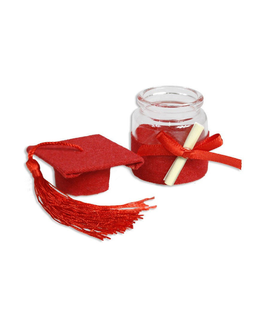 Set 12 Portaconfetti Bomboniera Laurea Ampolla Con Tappo Forma Di Tocco Rosso         