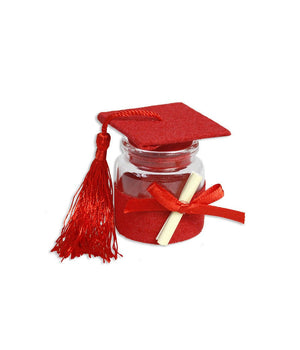 Set 12 Portaconfetti Bomboniera Laurea Ampolla Con Tappo Forma Di Tocco Rosso         