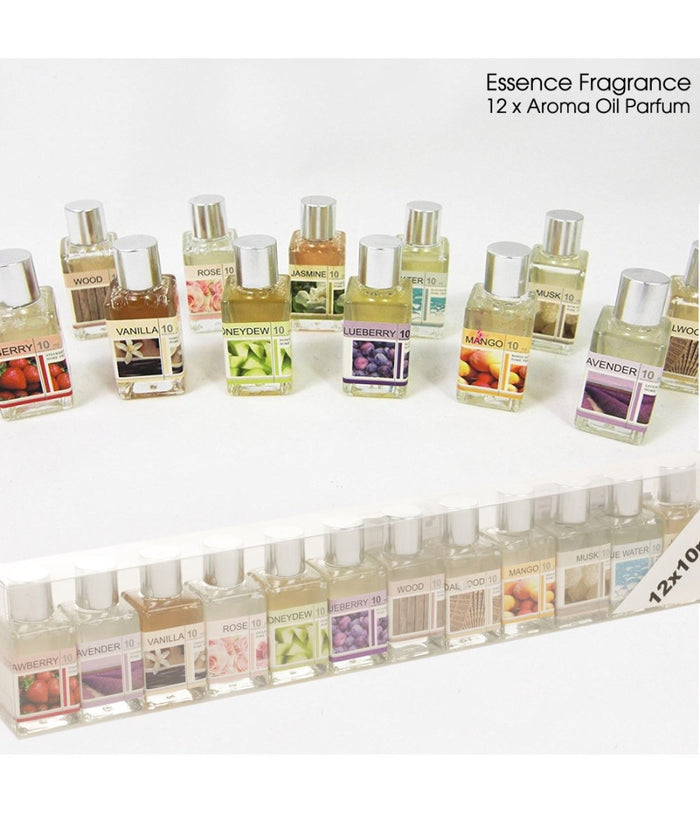 Set 12 Profumatori Ambiente Ricarica Olio Profumo 10ml Assortiti Per Bruciatore         