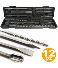 Set 12 Punte Per Trapano Martello Pneumatico Puntali Punta Scalpelli Sds Plus         