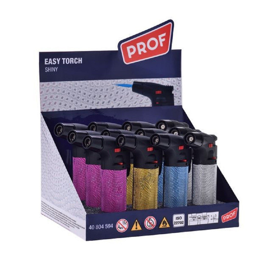 Trade Shop - Set 12 Pz Accendini Accendi Gas Easy Torch Shiny Lucidi Chic Fiamma Blu 40804594 -