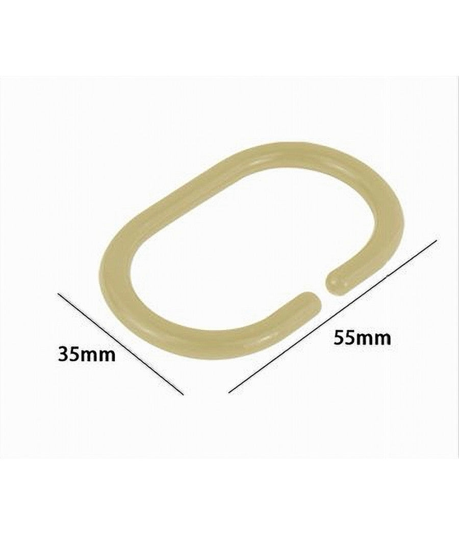 Set 12 Pz Anelli Gancio Per Tenda Da Doccia Box Bagno In Plastica Pp Beige 87244         