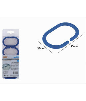 Set 12 Pz Anelli Gancio Per Tenda Da Doccia Box Bagno In Plastica Pp Blu 87240         