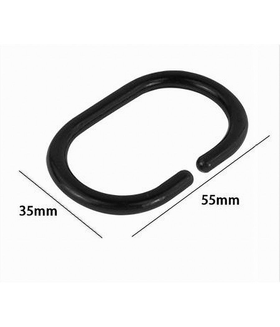 Set 12 Pz Anelli Gancio Per Tenda Da Doccia Box Bagno In Plastica Pp Nero 87239         