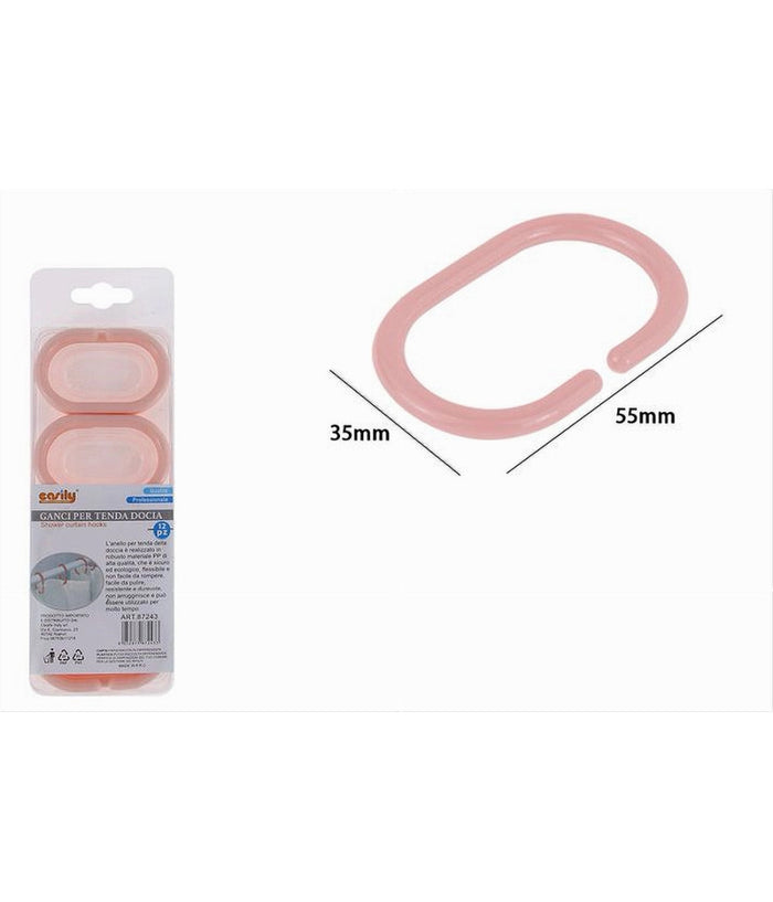 Set 12 Pz Anelli Gancio Per Tenda Da Doccia Box Bagno In Plastica Pp Rosa 87243         