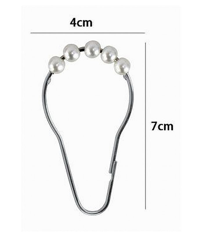 Set 12 Pz Anelli Gancio Tenda Doccia Metallo Con Perline Bagno Box Doccia 59778         