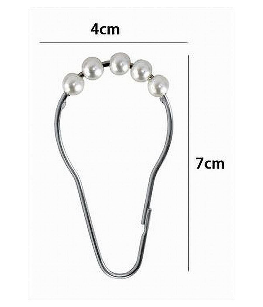 Set 12 Pz Anelli Gancio Tenda Doccia Metallo Con Perline Bagno Box Doccia 59778         