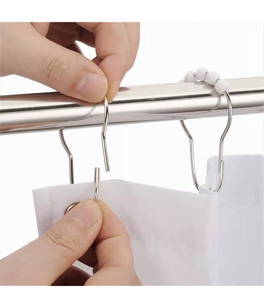 Set 12 Pz Anelli Gancio Tenda Doccia Metallo Con Perline Bagno Box Doccia 59778         