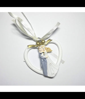 Set 12 Pz. Bomboniera Sposini Cuore Sposi Ceramica Appendino Matrimonio Promessa         