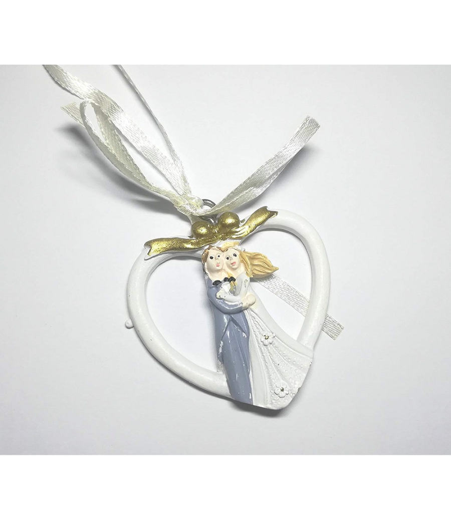 Set 12 Pz. Bomboniera Sposini Cuore Sposi Ceramica Appendino Matrimonio Promessa         