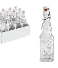 Set 12 Pz Bottiglie In Vetro Quadrata Decorata Con Tappo Meccanico 150 Ml 108008         