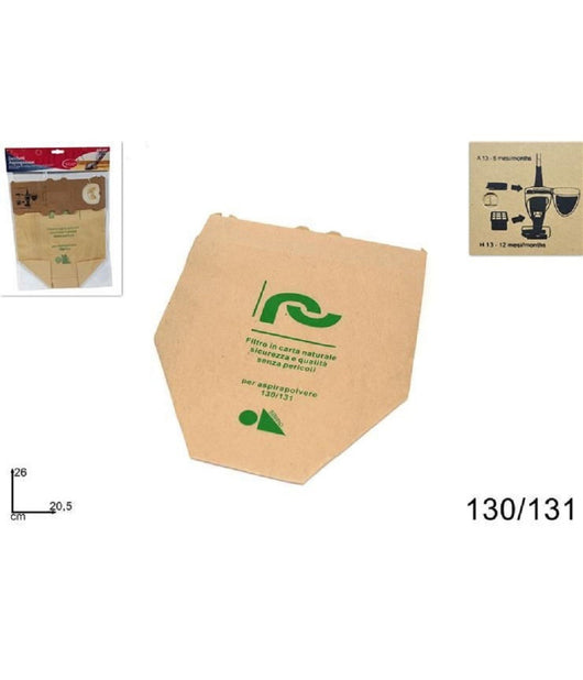 Set 12 Pz Buste Sacchetto Filtro In Carta Naturale Aspirapolvere Modelli 130/131         