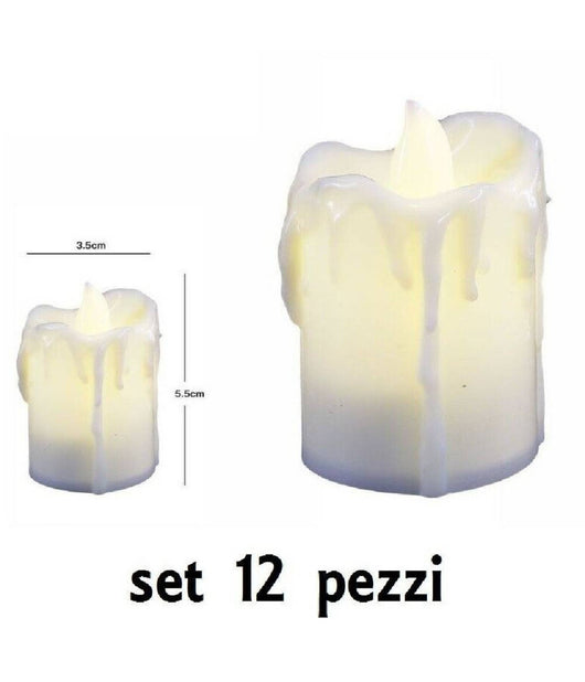 Set 12 Pz Candele Led Lumini Con Goccia A Batteria Luce Decorazione Tealight         