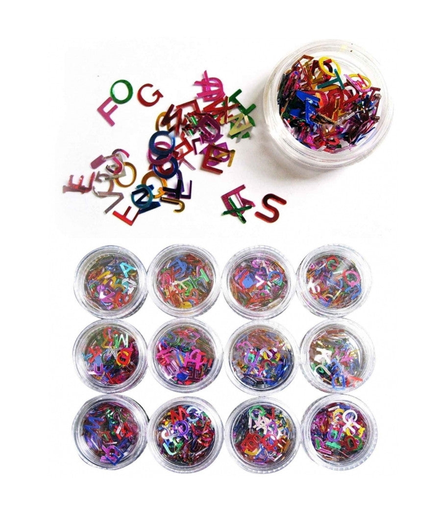 Set 12 Pz. Decorazione Unghie Lettere Alfabeto Nail Art Manicure Ricostruzione         