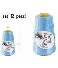 Set 12 Pz Filati A Cono Filo Poliestere Cucito 3000y 40s/2 Azzurro Cotone         