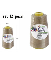 Set 12 Pz Filati A Cono Filo Poliestere Cucito 3000y 40s/2 Beige Gomitolo Cotone         