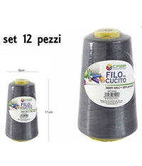 Set 12 Pz Filati A Cono Filo Poliestere Cucito 3000y 40s/2 Grigio Cotone -19         