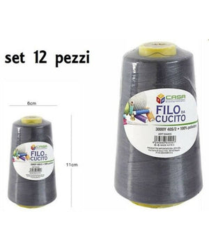 Set 12 Pz Filati A Cono Filo Poliestere Cucito 3000y 40s/2 Grigio Cotone -19         