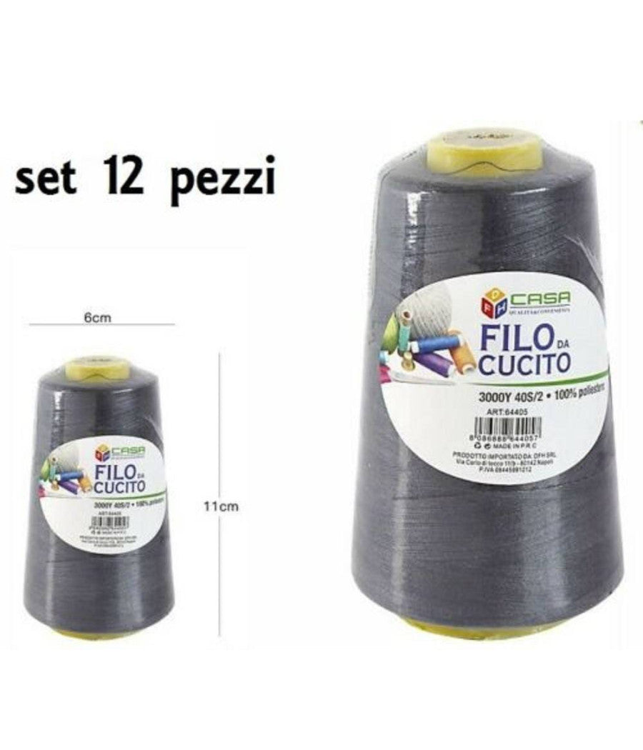 Set 12 Pz Filati A Cono Filo Poliestere Cucito 3000y 40s/2 Grigio Cotone -19         
