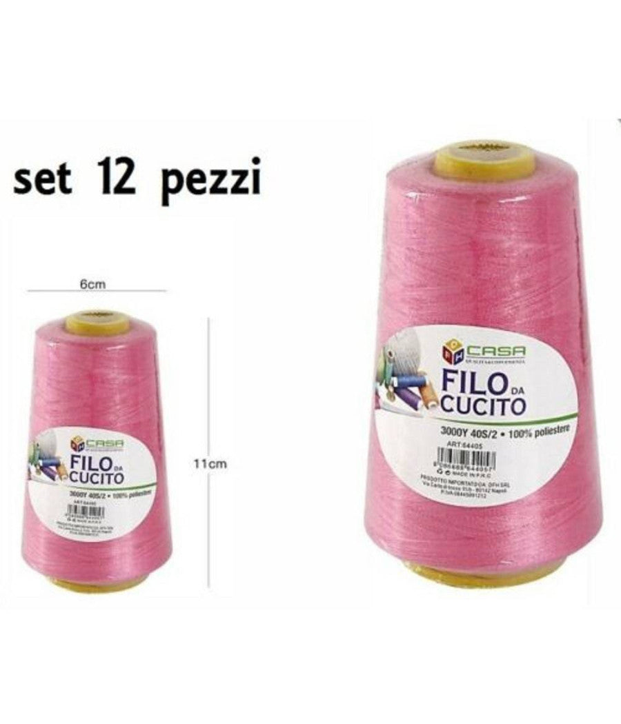 Set 12 Pz Filati A Cono Filo Poliestere Cucito 3000y 40s/2 Rosa Gomitolo Cotone         