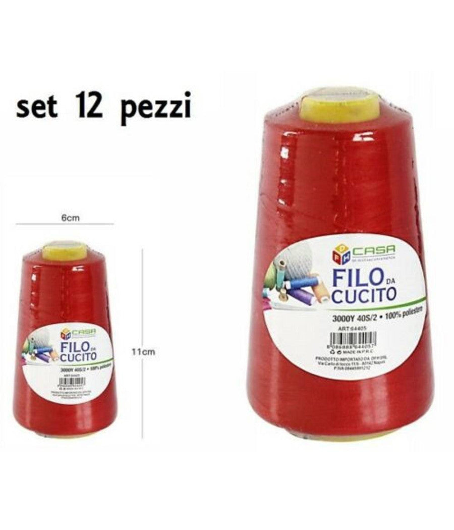 Set 12 Pz Filati A Cono Filo Poliestere Cucito 3000y 40s/2 Rosso Gomitolo Cotone         