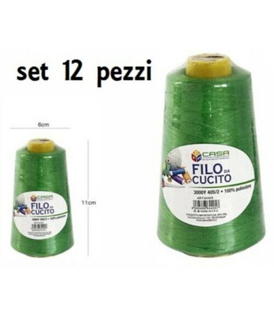 Set 12 Pz Filati A Cono Filo Poliestere Cucito 3000y 40s/2 Verde Gomitolo Cotone         