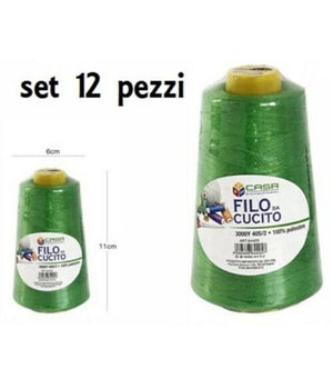 Set 12 Pz Filati A Cono Filo Poliestere Cucito 3000y 40s/2 Verde Gomitolo Cotone         
