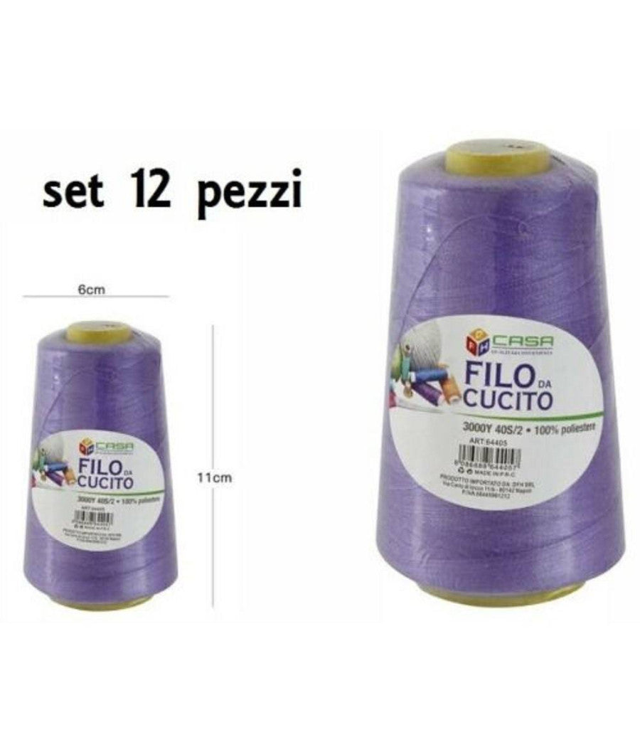 Set 12 Pz Filati A Cono Filo Poliestere Cucito 3000y 40s/2 Viola Gomitolo Cotone         