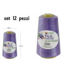 Set 12 Pz Filati A Cono Filo Poliestere Cucito 3000y 40s/2 Viola Gomitolo Cotone         