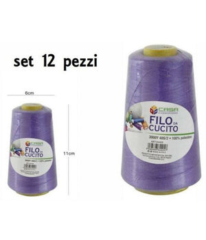 Set 12 Pz Filati A Cono Filo Poliestere Cucito 3000y 40s/2 Viola Gomitolo Cotone         
