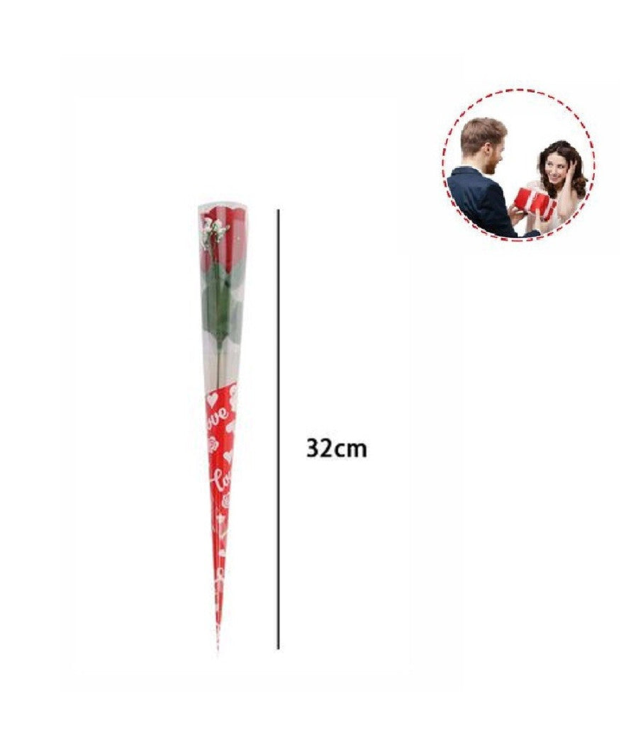 Set 12 Pz Fiore Artificiale Rosso Stelo Foglie 32 Cm Regalo San Valentino 63290         