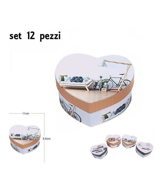 Set 12 Scatola Box Confezione Da Regalo Con Cuori Fantasia 11x5.5cm In Cartone         