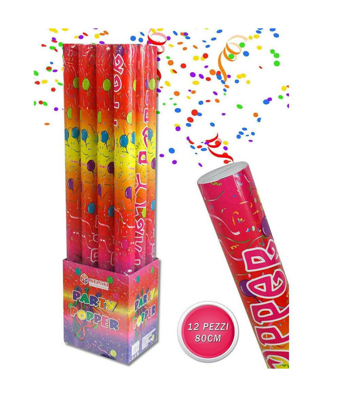 Set 12 Spara Coriandoli Colorati 80 Cm Per Feste Compleanno Party Cannone Tubo         