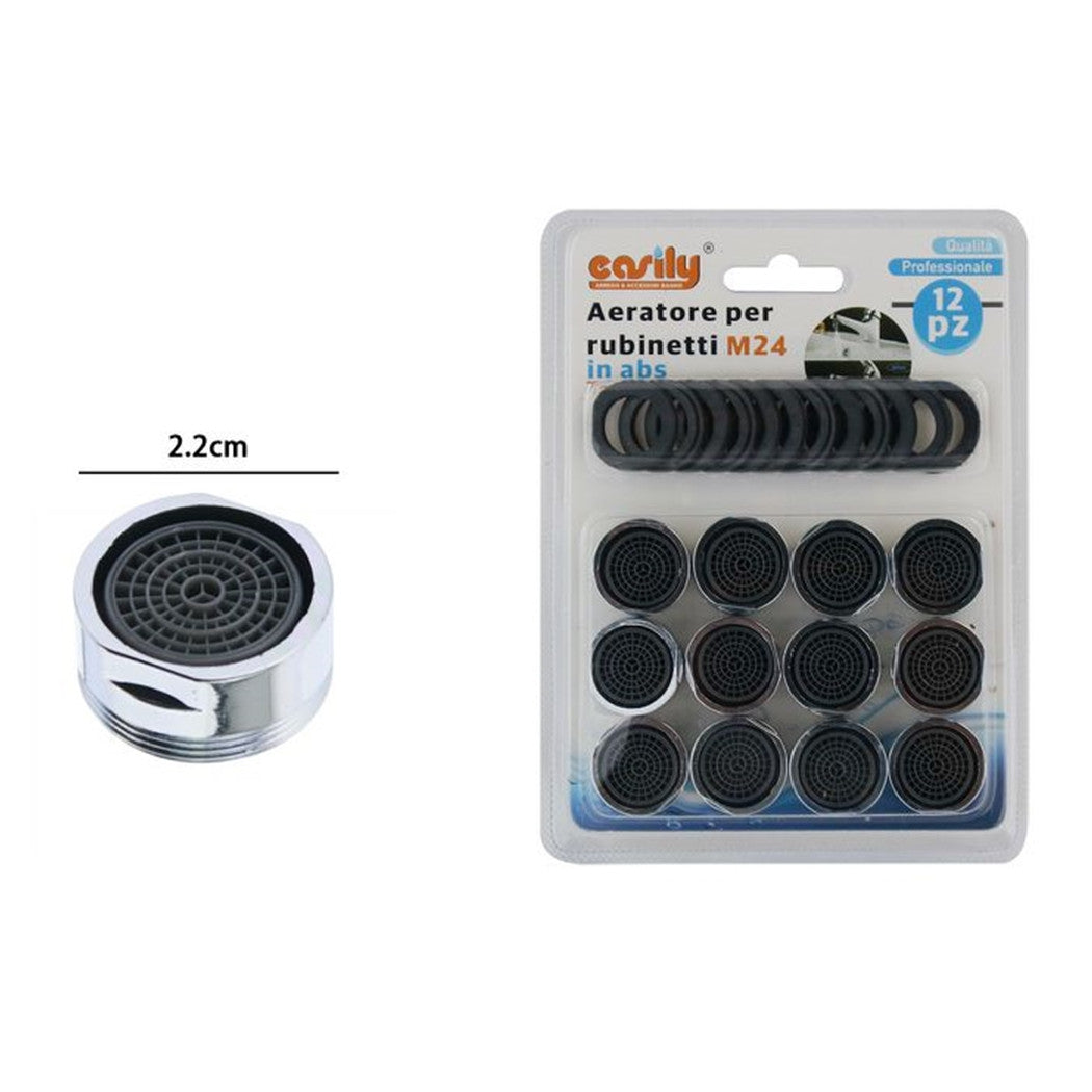 Trade Shop - Set 12pz Aeratore Per Rubinetti M24 In Abs Filtro Rubinetto Maschio Guarnizioni 52704         