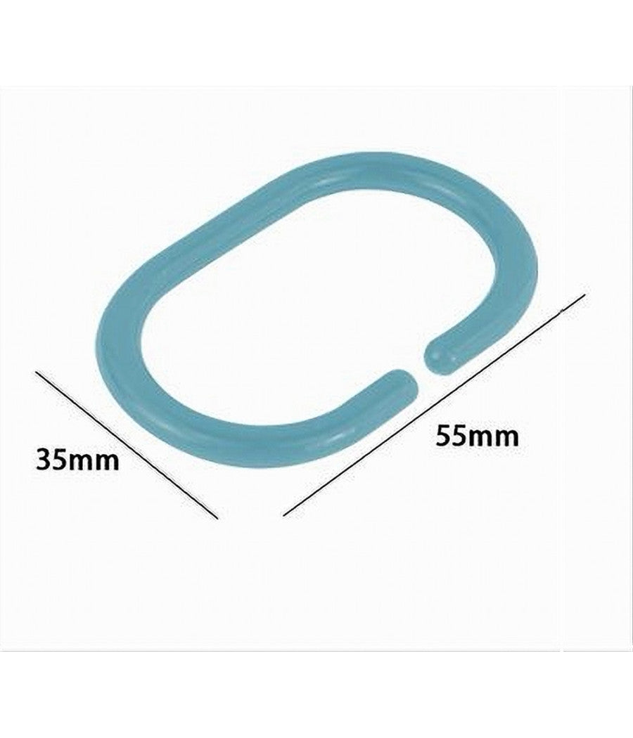 Set 12pz Anelli Ganci Per Tenda Da Doccia Box Bagno In Plastica Pp Azzurro 87245         