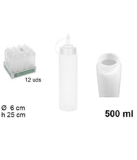 Set 12pz Bottiglie Dosatore Plastica Beccuccio Per Salse Condimenti 500ml 102785         