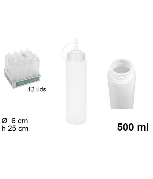 Set 12pz Bottiglie Dosatore Plastica Beccuccio Per Salse Condimenti 500ml 102785         