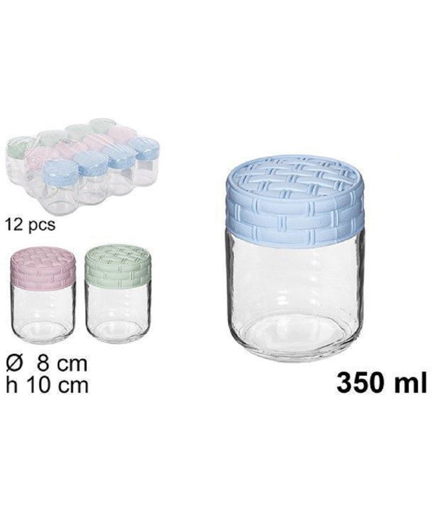 Set 12pz Contenitore Barattolo Vetro Con Coperchio Rattan Colorato 350ml 114660         