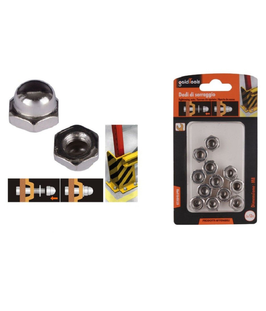 Set 12pz Dado Dadi Ciechi Esagonali M8 Serraggio 8 Mm Per Chiave Esagonale 94919         