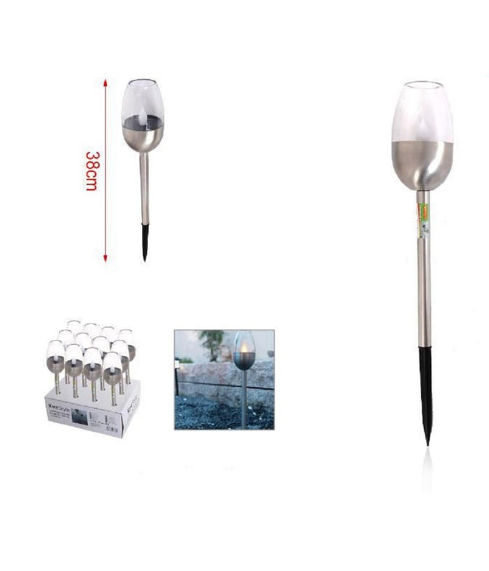 Set 12pz Lampada A Luce Solare Led 38 Cm Con Picchetto Da Giardino Torce 2002998         