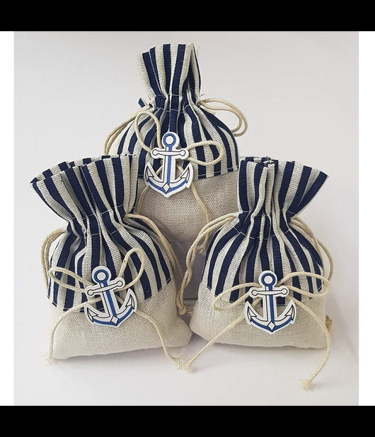 Set 12pz Sacchetto Ancora Juta 10x13cm Bomboniera Portaconfetti Compleanno Matrimonio         