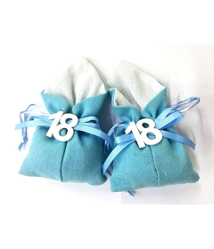 Set 12pz Sacchetto Azzurro Numero 18 Anni Juta 10x13cm Bomboniera Portaconfetti         