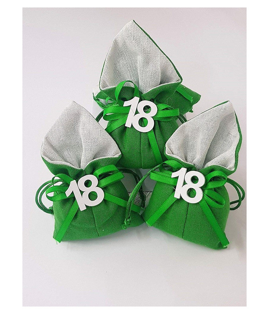 Set 12pz Sacchetto Colorato Numero 18 Anni Juta 10x13cm Bomboniera Portaconfetti  Verde       