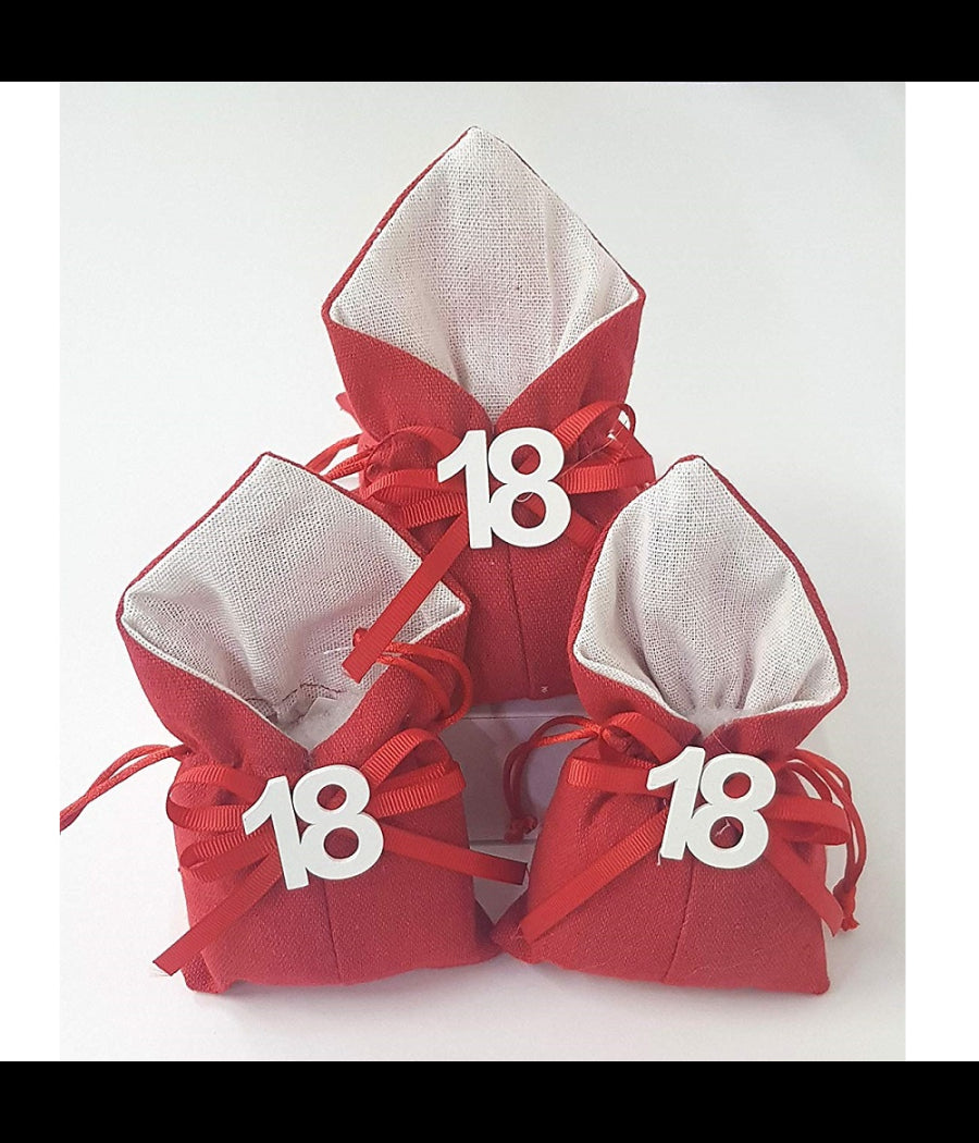 Set 12pz Sacchetto Rosso Numero 18 Anni Juta 10x13cm Bomboniera Portaconfetti         