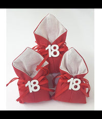 Set 12pz Sacchetto Rosso Numero 18 Anni Juta 10x13cm Bomboniera Portaconfetti         