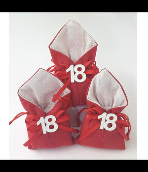 Set 12pz Sacchetto Rosso Numero 18 Anni Juta 10x13cm Bomboniera Portaconfetti         