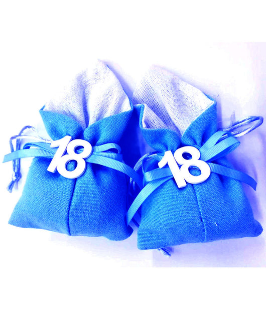 Set 12pz Sacchetto Colorato Numero 18 Anni Juta 10x13cm Bomboniera Portaconfetti  Blu       